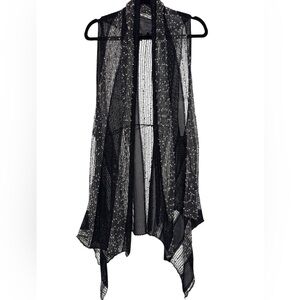 Kaktus Black & Silver Metallic Mesh Knit Open Duster Vest Artsy Lagenlook Sz XL